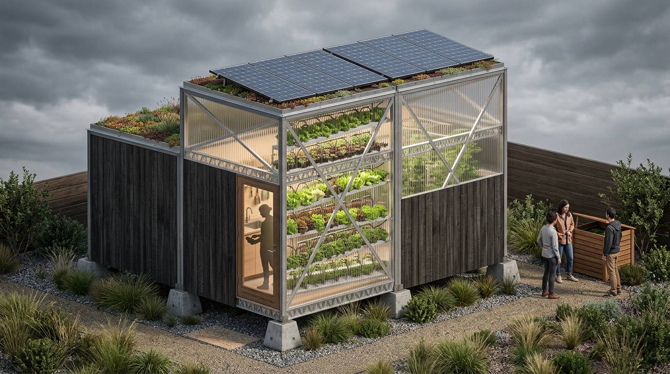 Modular greenhouse pod with solar roof